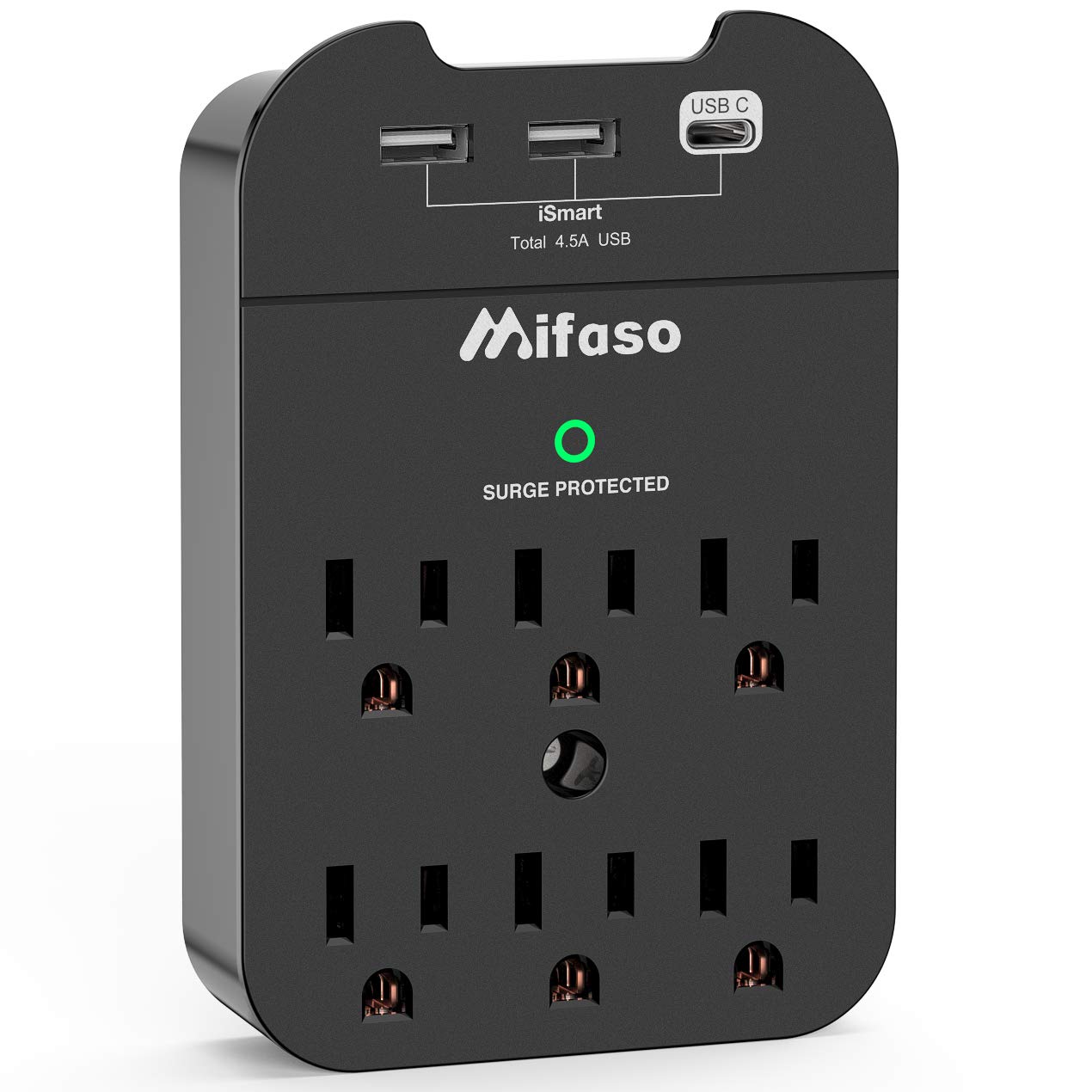 Photo 1 of Wall Outlet Extender Surge Protector - 6 Outlet Wall Adapter with 3 USB Charging Ports (1 USB-C, 2 USB A), Multi Plug Outlets Wall Mount with Top Phone Holder for Home, Dorm Essentail, 490 Joules Black
