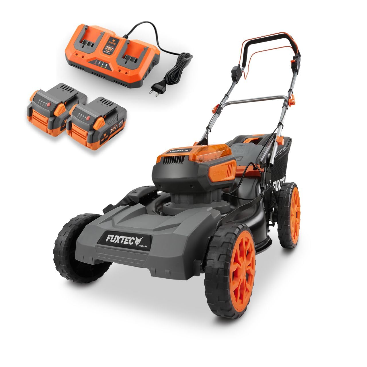 FUXTEC 40V Akku Rasenmäher FX-E2RM46PROSET • 2X 5Ah Akku und Schnellladegerät • Rasenmäher mit variablem Antrieb • 46 cm • Schnitthöhe 25-100 mm • Mulchfunktion • 50L Fangkorb