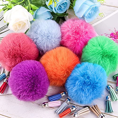 Bqtq 160 Pieces Pom Pom Keychain Tassels Fluffy Pom Balls Faux Fur Pom Pom Keychain With Tassels And Keyrings #TOP6