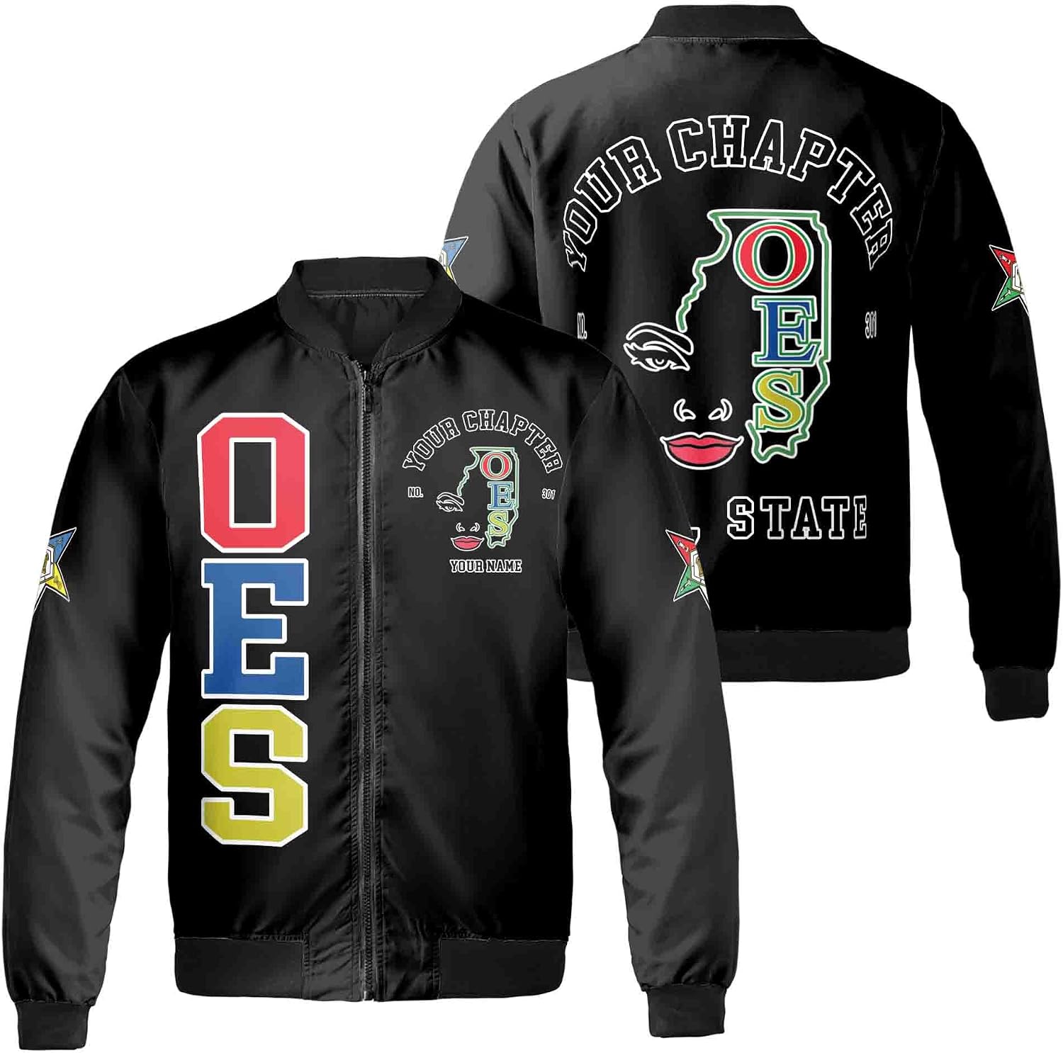 Custom Name Chapter Map Order Of The Eastern Star OES Mason Unisex Bomber Jacket S-5XL