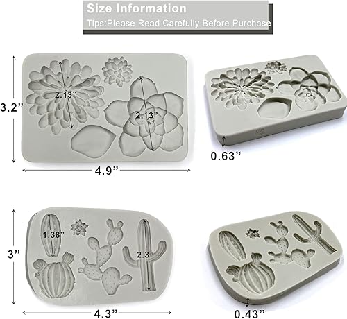 Miniatura 6 de FantasyBear 2 moldes de silicona para suculentas de cactus molde de silicona grueso y transparente para fondant decoración de pasteles de cactus