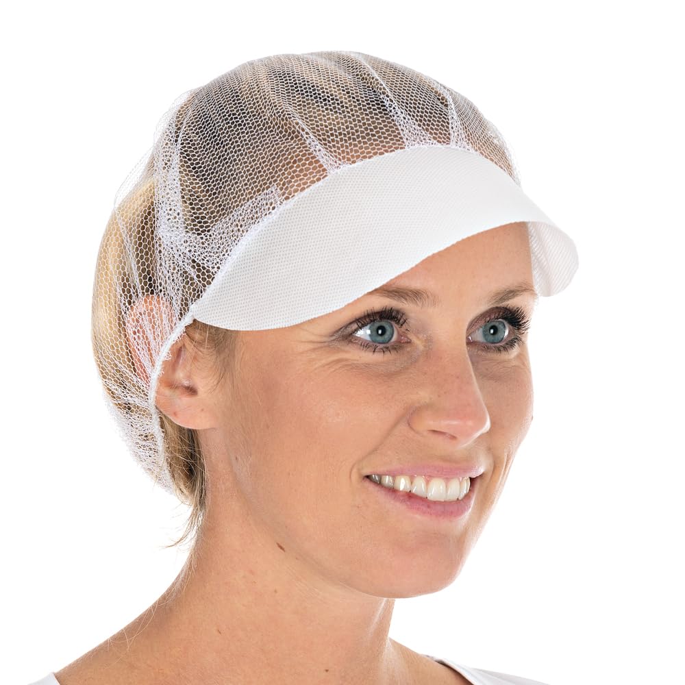 1000 Stück Hygostar Baretthauben Honeycomb mit Schirm | Nylon, weiß, Einheitsgröße, Ø: 53cm, Karton, Haube aus Einwegstoff, Einweg Haarnetze, Kopfhauben, Einweghauben, Einmalhaube, Kopfschutz