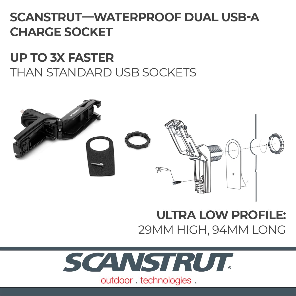 Scanstrut Cargador Dos Tomas USB Estanco 12 y 24VCC