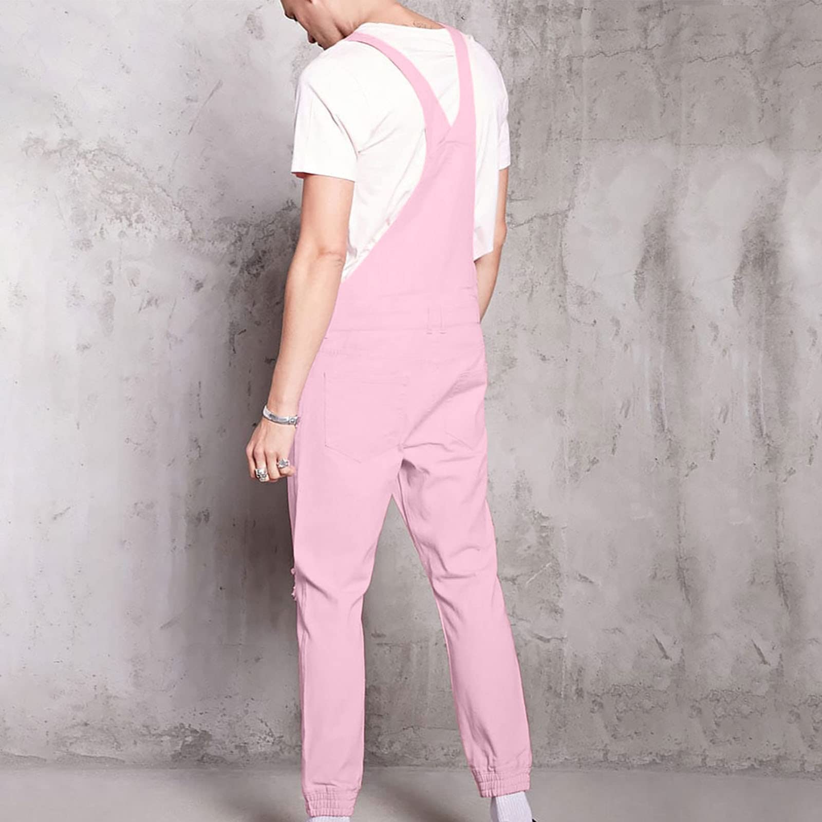 2023 Salopette da Uomo in Denim Jeans Pantaloni Salopette da Lavoro Moda Jeans Strappati rosa Pagliaccetti Tute Larghi da Lavoro Cargo Pagliaccetti con tasche Casual Salopette Jumpsuit