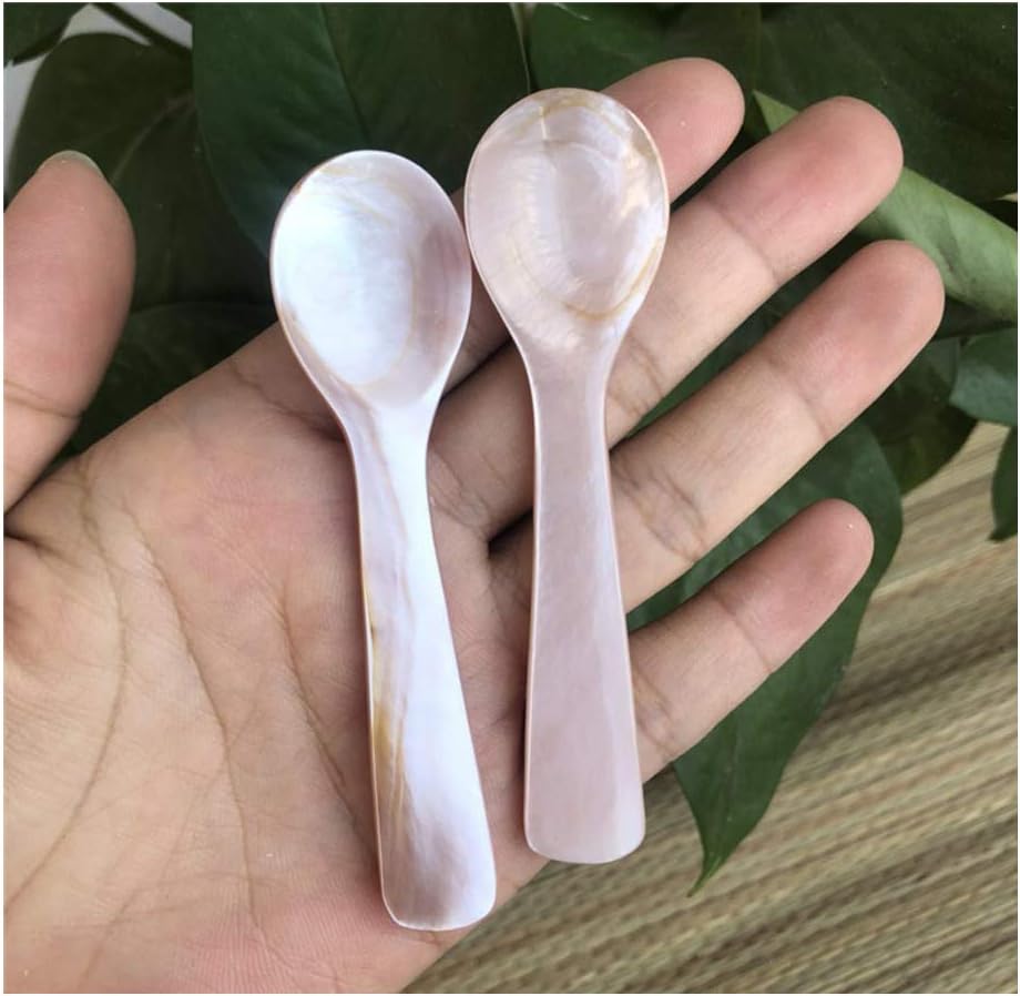 Handmade Caviar Spoons Mother of Pearl MOP Caviar Spoon W Round Handle 3.55 inch, 2 pack