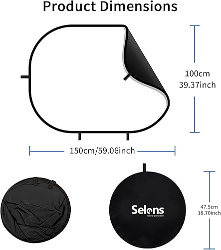 Miniatura 5 de Selens Telón de fondo blanco y negro de 3.2 x 4.9 pies para fotografía, telón de fondo plegable desplegable, telón de fondo de muselina 2 en 1 con