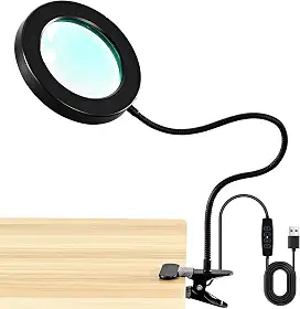 Lupa de 10 x com luz e temporizador, lâmpada de mesa de ampliação 2 em 1, 3 modos de cor, 10 brilho regulável, lupa flexível de pescoço de ganso com luz para artesanato, passatempo, costura, trabalho