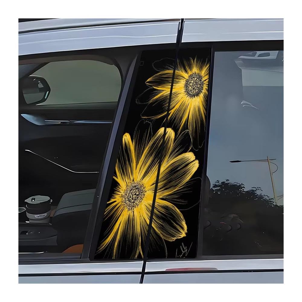 Bertdcx One Color Two Yellow Sunflowers On A Black Background Car Centerpillar Sticker Auto Parts