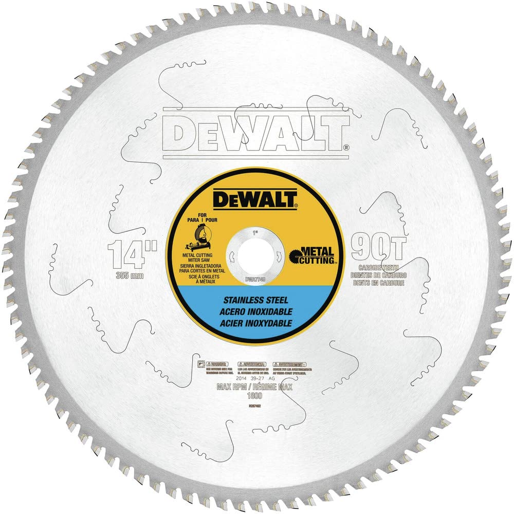 DEWALT 14-Inch Metal Cutting Blade, Stainless Steel, 1-Inch Arbor, 90-Tooth (DWA7749)