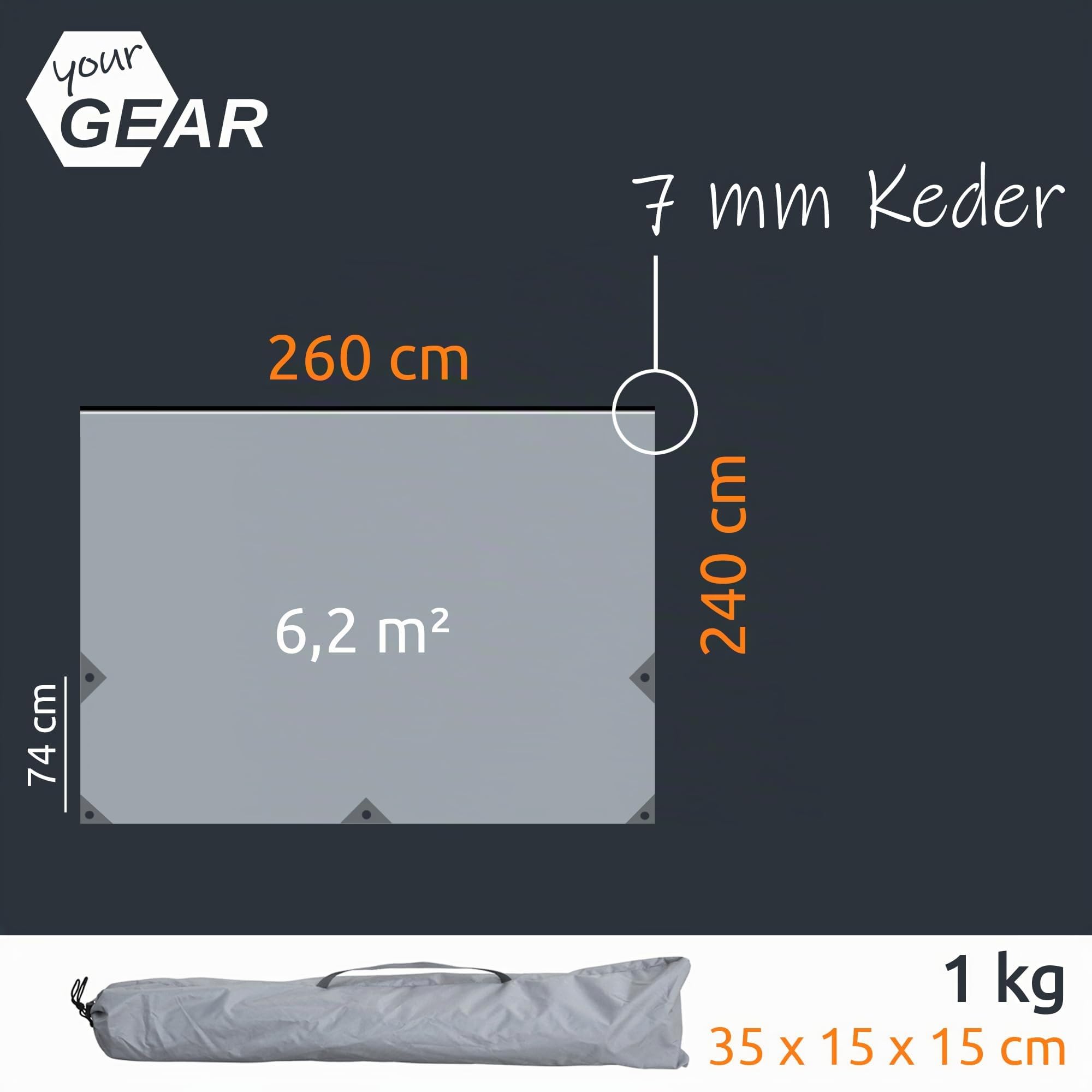 your GEAR Cavoli Bâche 2,6 x 2,4 m – Bulli, bus et van – Voile d'ombrage UV 50+ 5000 mm – Sans armature
