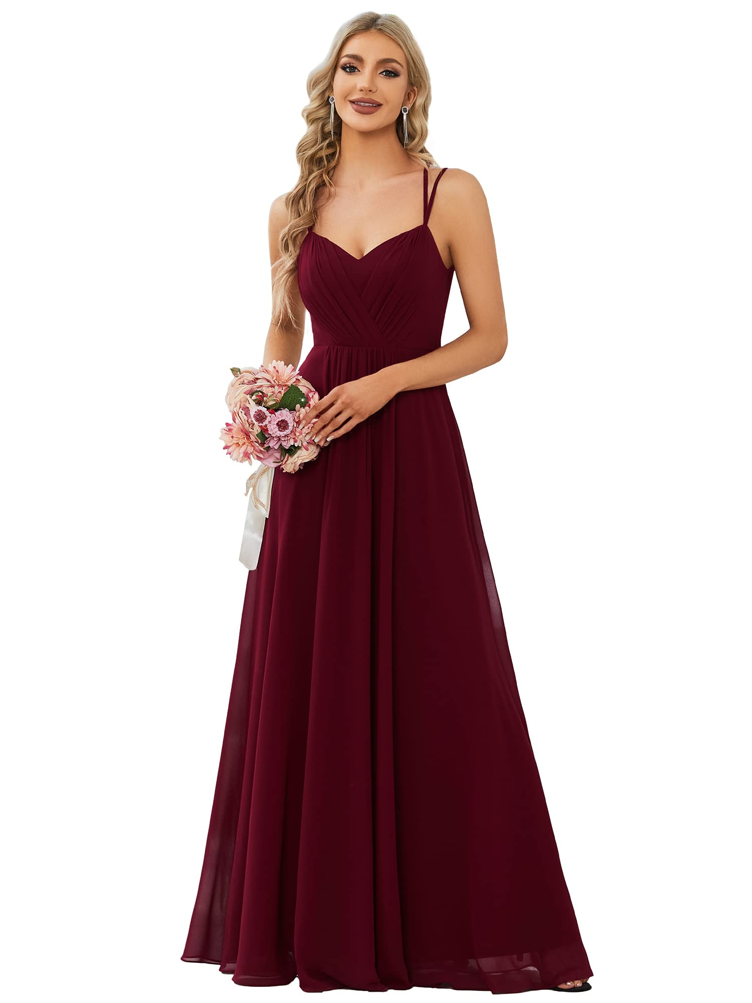 Ever-Pretty Vestido de Dama de Honor Escote en V Plisado sin Respaldo Gasa Apliques sin Mangas para Mujer Chic 01692