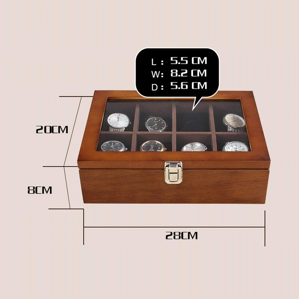 Uhrenbox-Uhrengehäuse für Herren, 8 Fächer, Aufbewahrungsbox aus massivem Holz, langlebig, bestes Geschenk für Geburtstag, Hochzeit Present
