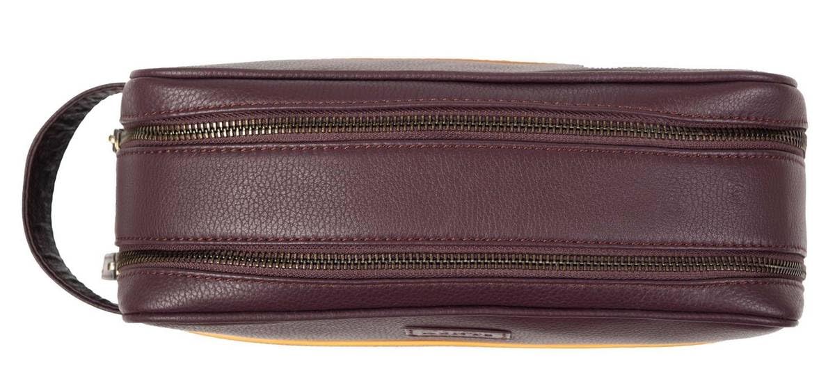 Bolsa de lavado de piel granulada con dos cremalleras para hombre, Burdeos/marrón claro, Talla única