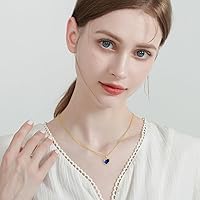 Vista 3 de Collar de oro macizo de 14 quilates, turquesa, lapislázuli, oro amarillo de 14 quilates, dije de piedras preciosas en forma de corazón, joyería