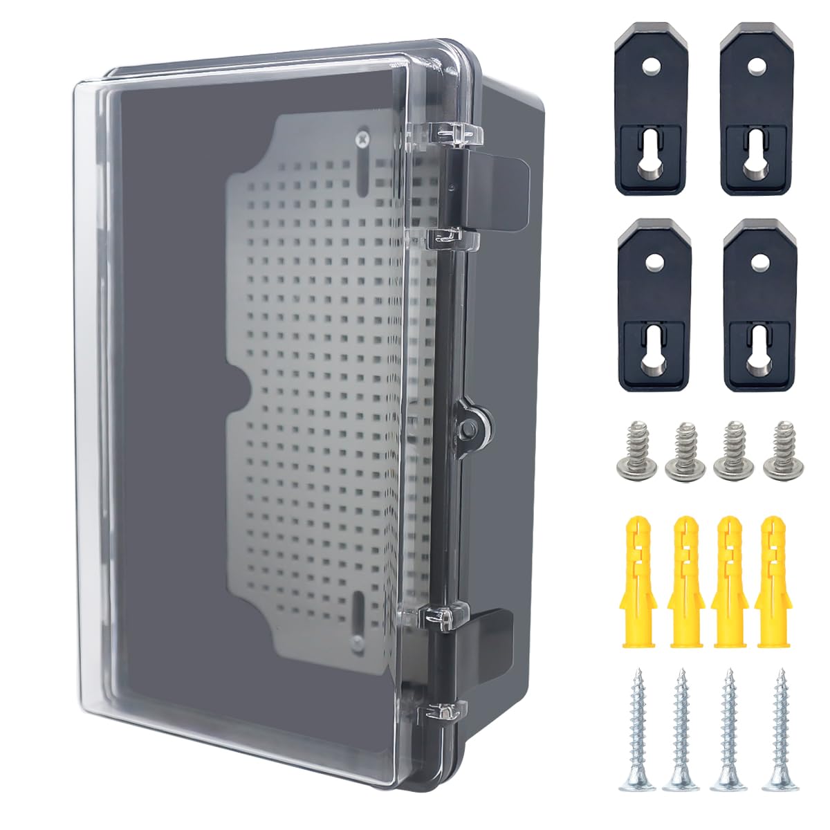 Otdorpatio Junction Box, Hinged Black Clear Cover IP67 Waterproof ABS Project Box with Mounting Plate Electrical Box Enclosure with Wall Bracket 10.2 x 6.3 x 4.3inch(260x160x110mm)