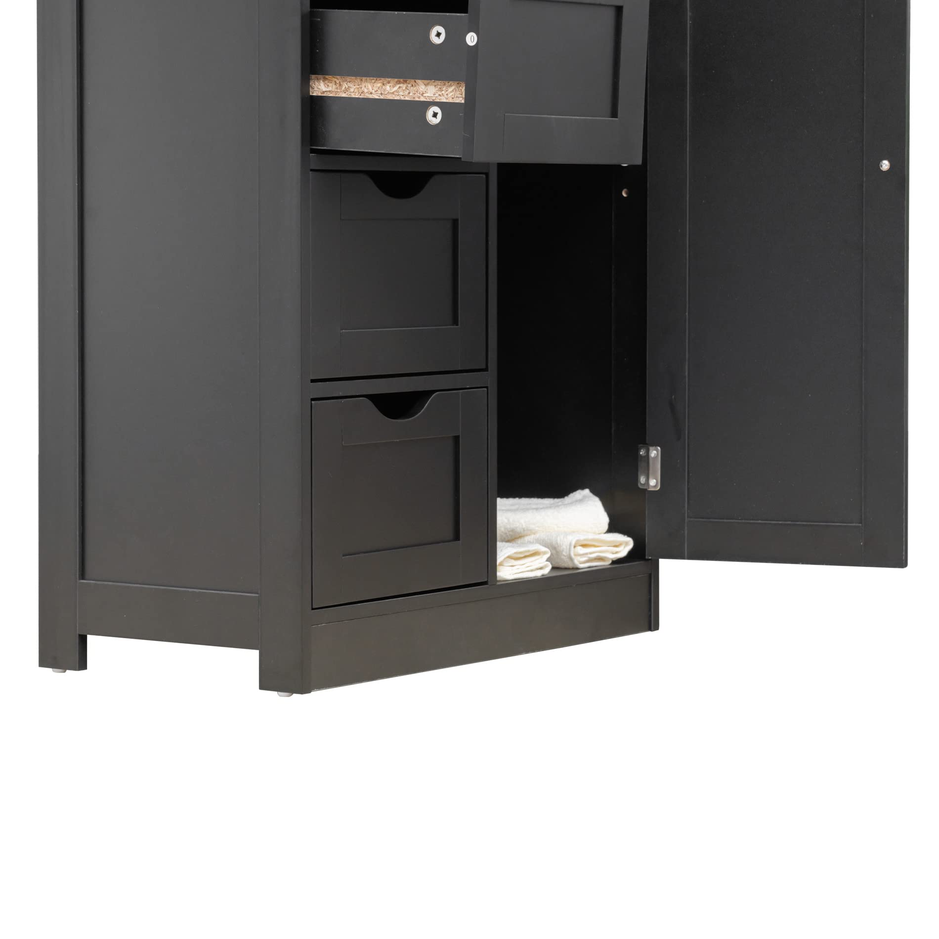 Rebecca Mobili Mobiletto Bagno, Armadietto Da Terra Ingresso, Nero Moderno, 1 Anta 4 Cassetti, Igienico Salvaspazio - Misura HxLxP: 82 x 56 x 30 cm - Art. RE6736