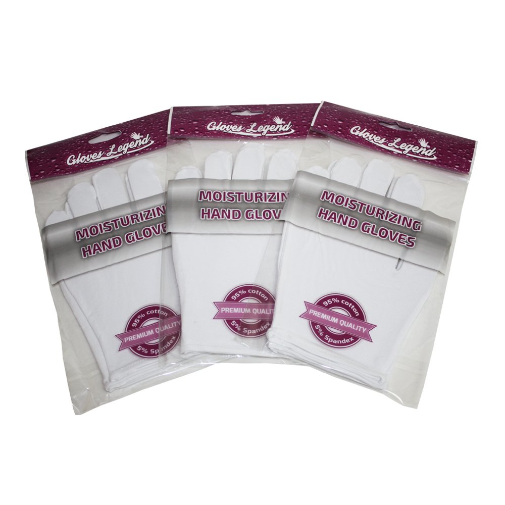 Gloves Legend White Cotton Moisturizing Hand Spa Gloves - 3 Pairs (6 Gloves)