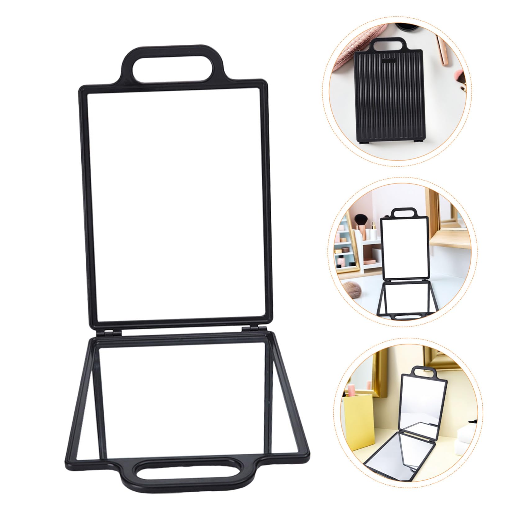 Doppelseitiger Friseurspiegel für Haarschnitte, Klappbar, Schwarz, Leicht | Rückansicht Beim Styling, Unzerbrechliche Oberfläche, Ergonomische Form, Glas und Kunststoff, Schminkablage Zufälliger Stil