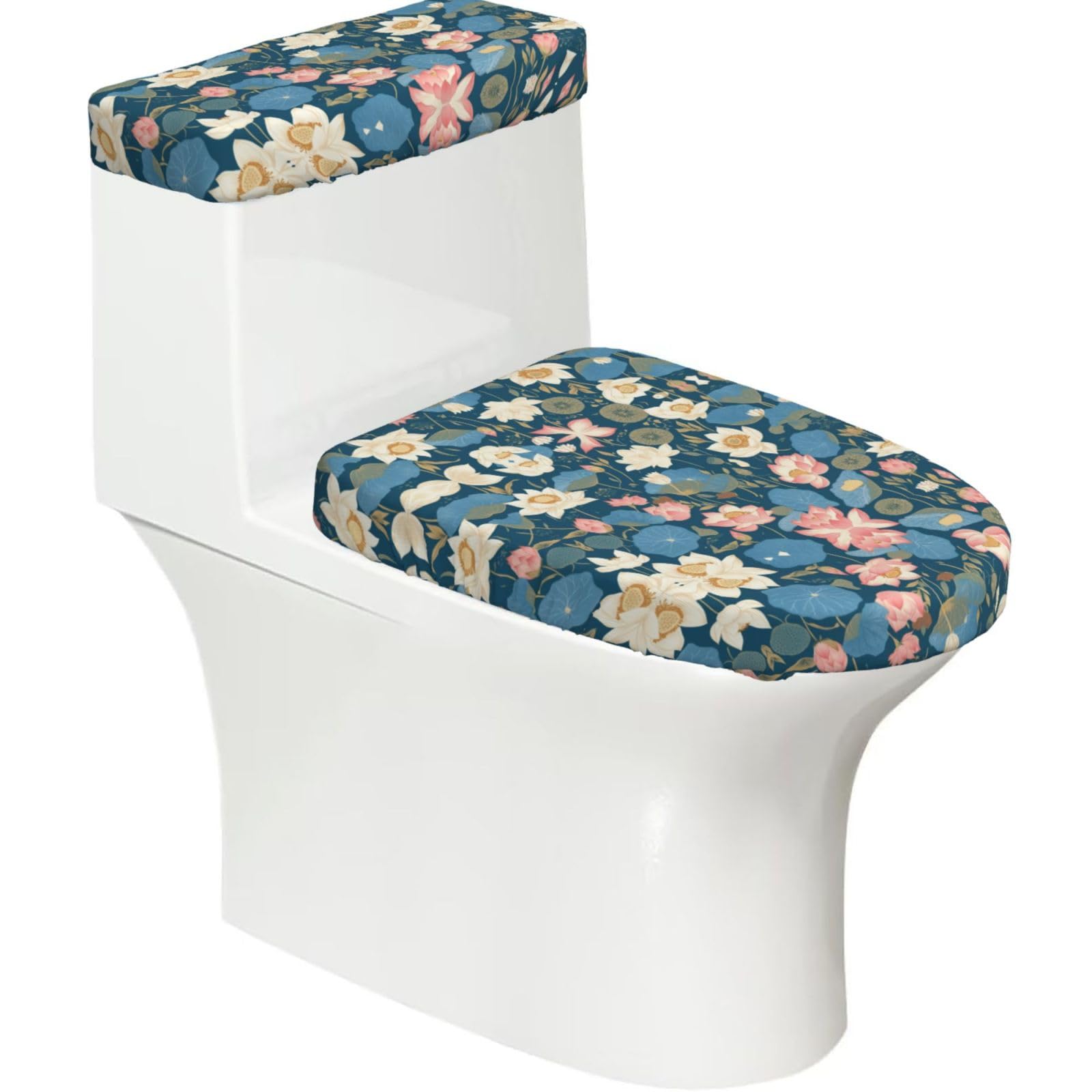 Mrowyc Black Flowers By The Lake At Night Printed Toilet Seat Set - Set Of 2 - Universal Toilet Seat Cover - Housewarming Birthday Christmas Gift