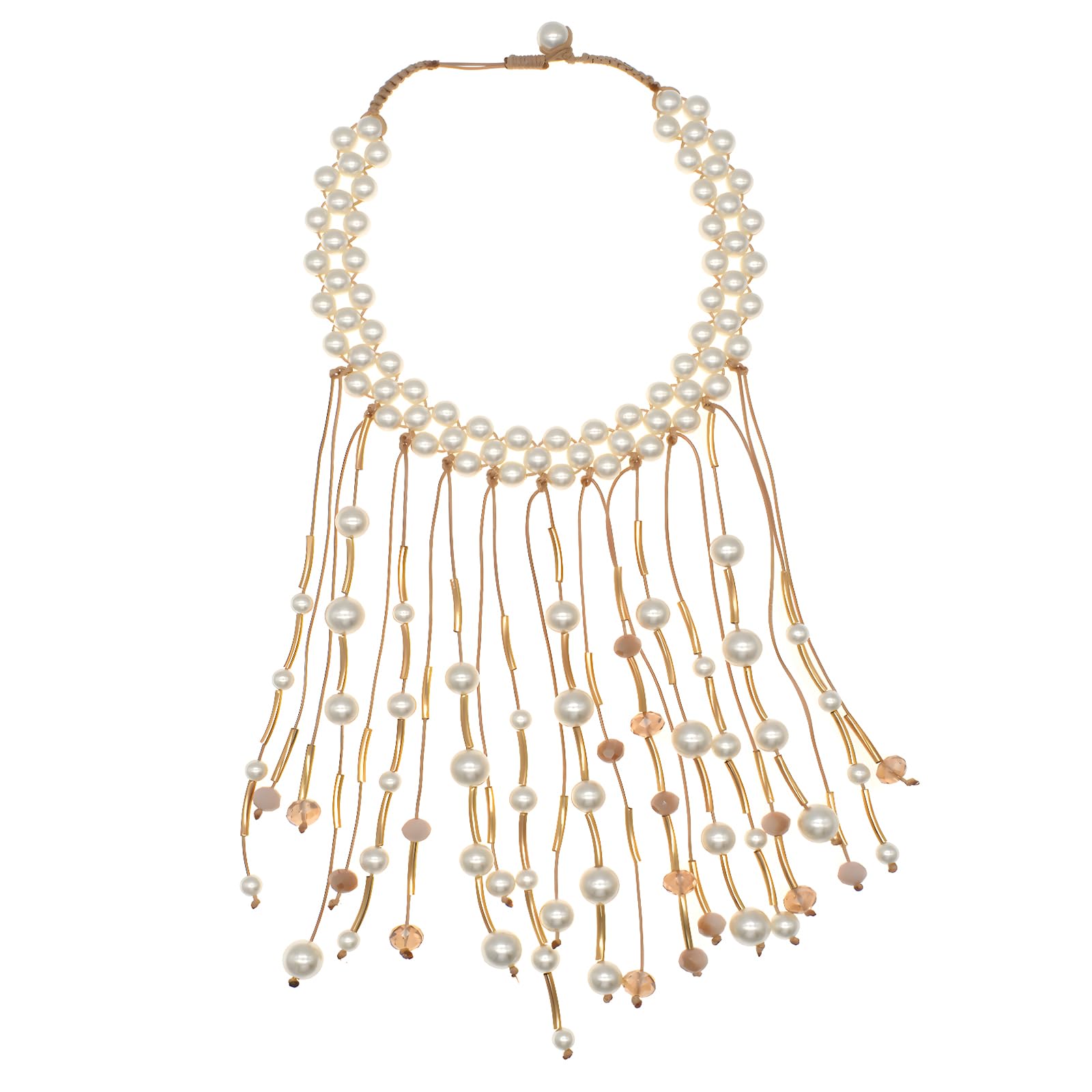 utop JNF Hand made Pearl Statement Necklace for Women Rhinestone Multilayer Crystal Necklaces Chunky Pearl Necklace Large Pearl Necklace and Earrings Set for Mother Mom's gift