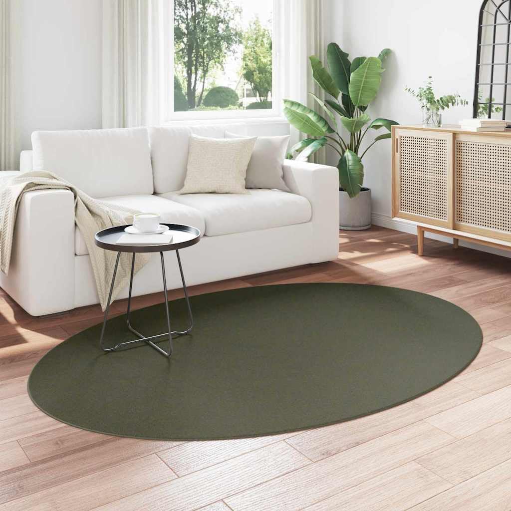 HUARTE Tapis ovale vert forêt 140 x 200 cm – Tapis de salon moderne en polyester – Tapis de couloir antidérapant pliable et lavable – Tapis à poils courts doux pour l'intérieur