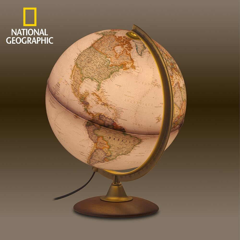 Tecnodidattica – Globo terrestre NATGEO Explorer Executive | Mappatura ufficiale fisico-politica National Geographic Executive | Luminoso e rotante | Testi in francese | Diametro 30 cm