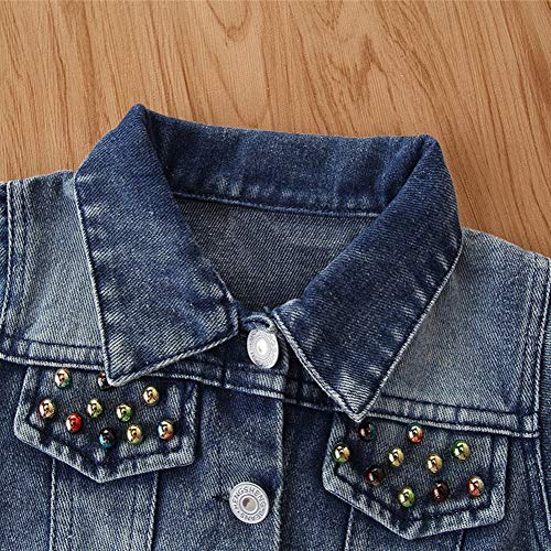 Blousons éclair en jean bébé avec broderie fleur et capuche denim - 3