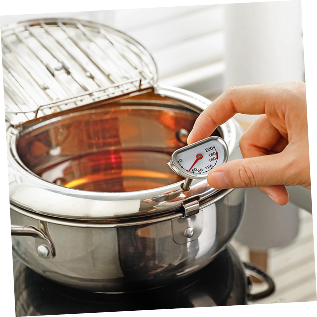 OKUMEYR Metal Cookware Deep Frying Pot Japanese Deep Fryer Pot Tempura Frying Pan Nonstick Portable for Kitchen