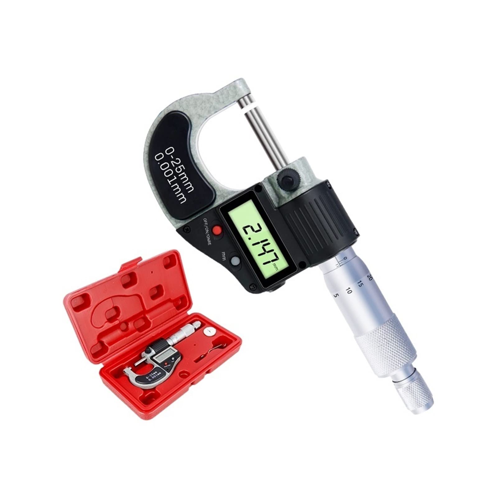 Mikrometr, Mikrometr cyfrowy 0-25 mm 0.001mm Suwmiarka Elektroniczne Mikrometr Outside Chromowane Zaciski Pomiarowe Narzędzia Pomiarowe