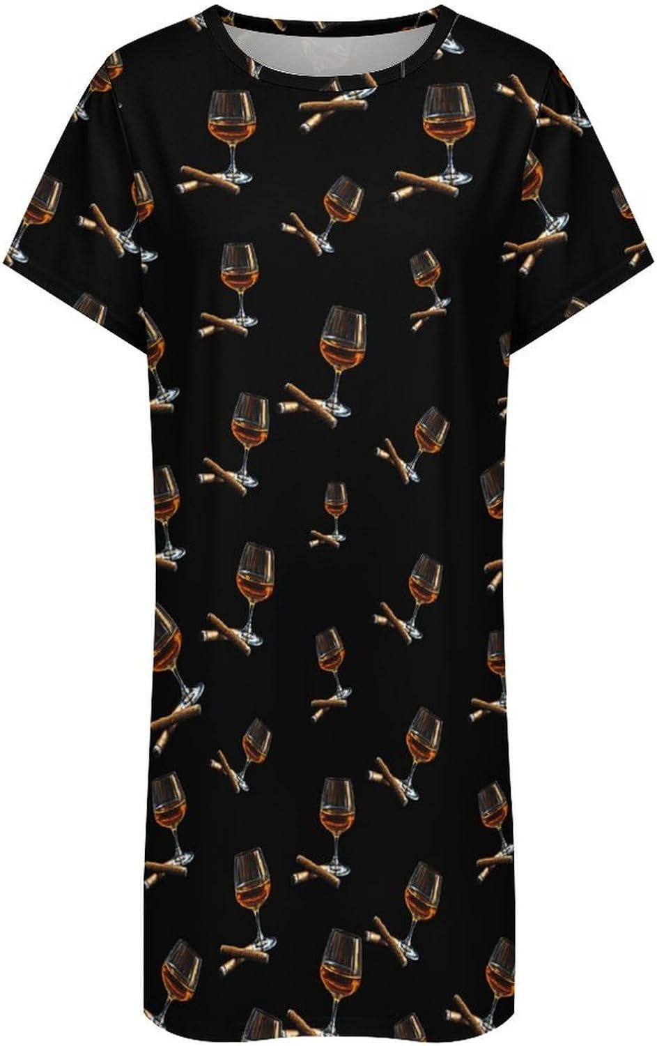 Cigar And Wine Nightgowns for Women Short Sleeve Sleep Dress Casual Sleepshirt Night Gowns Pajamas