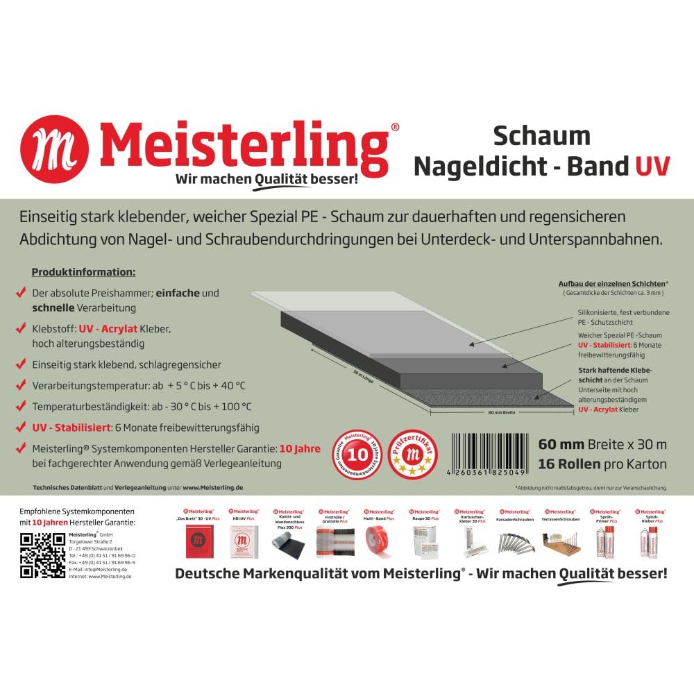 Nastro sigillante UV in schiuma, adesivo su un lato, rotolo da 30 metri, larghezza 60 mm (7)