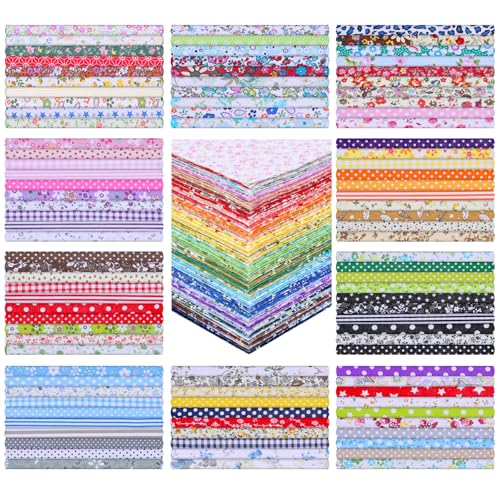 100 Pcs 8 x 8 Inch Cotton Fabric Squares No Repeat Floral Patchwork Fabric Pre Cut Quilting Fabrics Bundles Flower Sewing Fabrics Multi Color Floral Square Patchwork for DIY Craft Sewing Cloth
