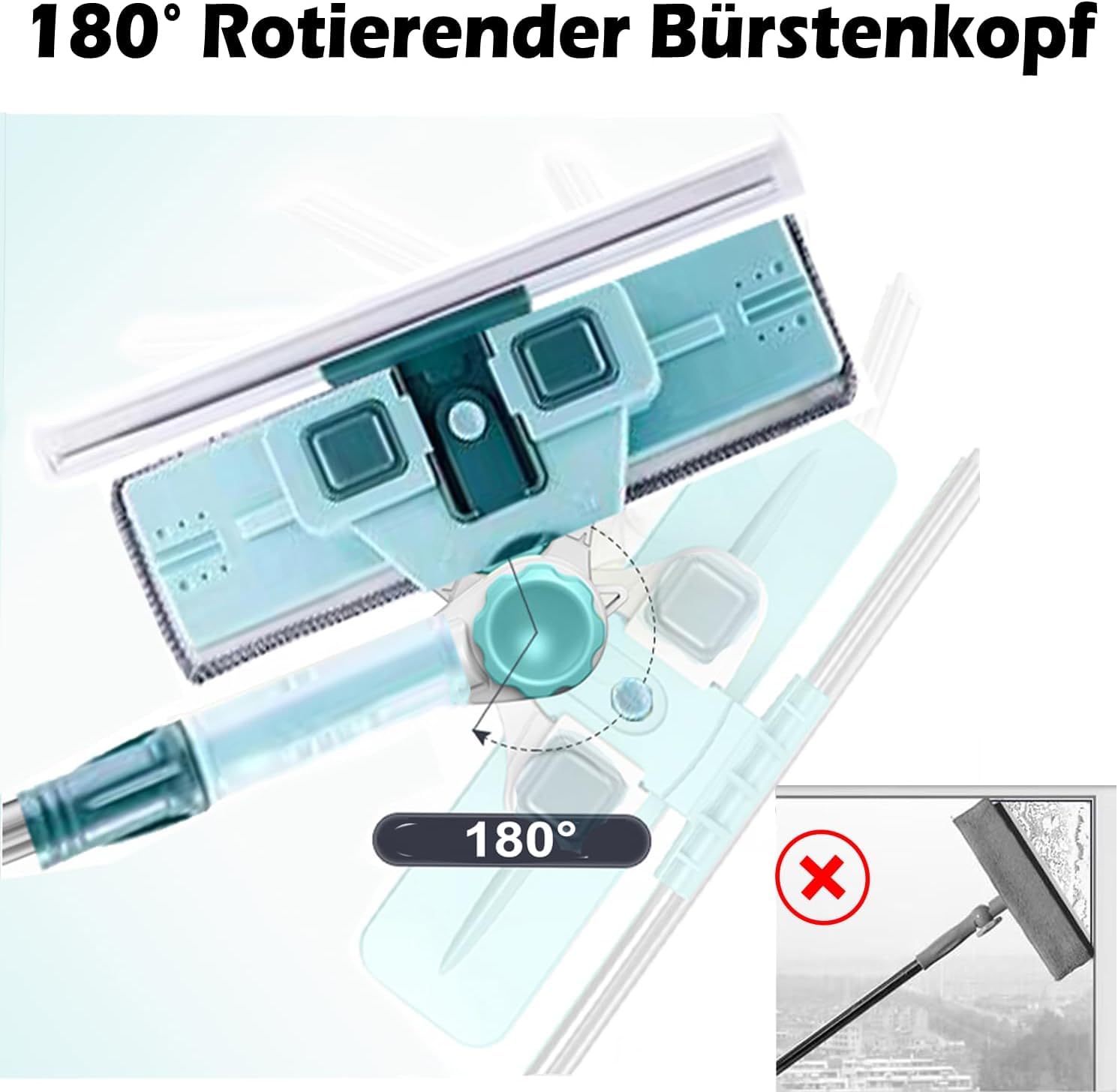 Hooha Teleskop Waschbürste Fensterputzer, Fensterabzieher Set Mit 3 Mikrofasertüchern, U-Bügel Stange Und Verlängerbarem Teleskopstiel Von 69 Bis 145 cm Für Streifenfreie Fensterreinigung