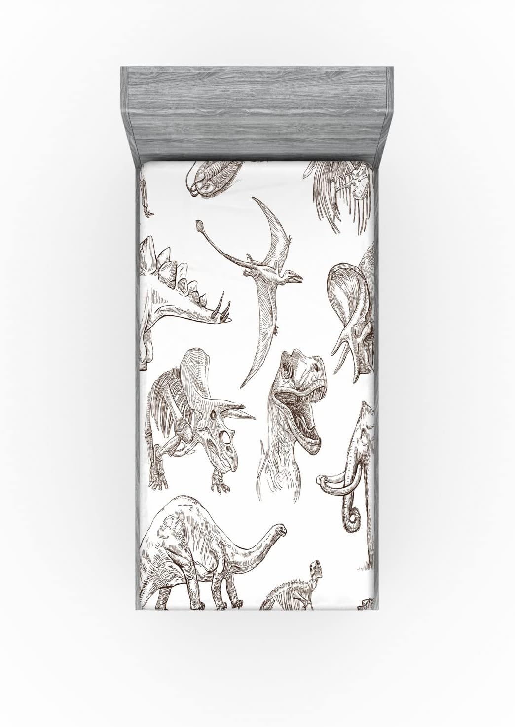 Ambesonne Jurassic Fitted Sheet, Arrangement of Various Dinosaurs Illustrations Skeleton Biology Historic, Soft Decorative Fabric Bedding All-Round Elastic Pocket, Twin Size, Dark Brown Twin Dark Brown