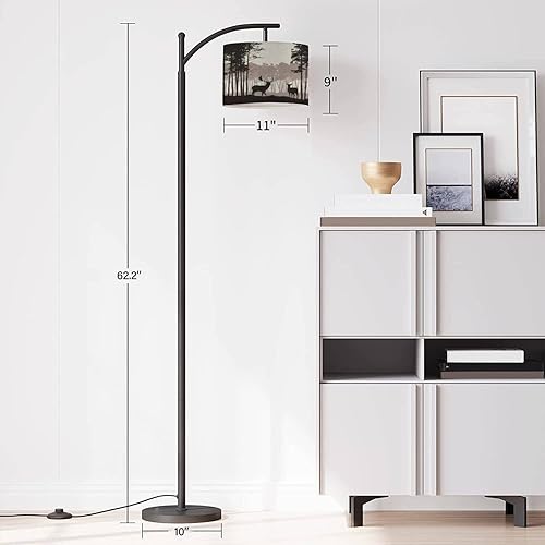 Miniatura 4 de Lámparas de pie de arco, realistas de paisaje con bosque de coníferas con pino, lámpara de pie con control remoto, lámparas altas de metal con