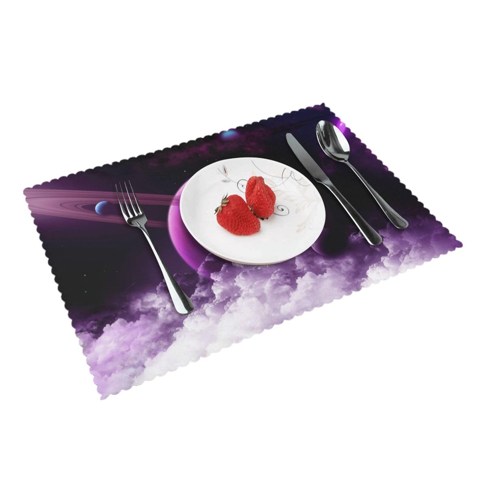 Purple Fantasy Mystic Planet Printed Placemats Set of 4 PCS Washable Placemat for Kitchen Table Heat-resistant Table Mats 45x30 CM