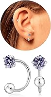 Vista 20 de Tiny 3mm Natural Birthstone Earrings for Women Teen Girls Small Huggie Half Hoop Earrings Tiny Cartilage Hypoallergenic Stud Screw Earrings