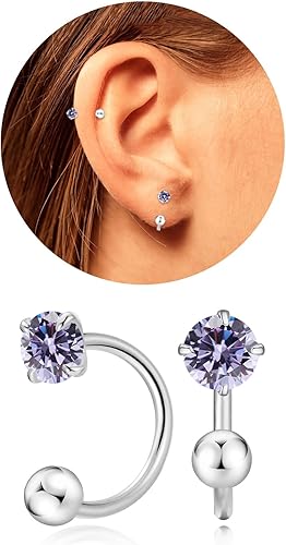 Miniatura 20 de Tiny 3mm Natural Birthstone Earrings for Women Teen Girls Small Huggie Half Hoop Earrings Tiny Cartilage Hypoallergenic Stud Screw Earrings