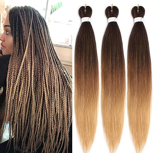 Xtrend 26 Inch EZ Braids 3Packs Ombre Pre-Stretched Easy Braiding Hair Extensions for Box Braids Hair Itch Free Hot Water Setting Synthetic Fiber Hair Extensions(3Packs,1B/30/27#)