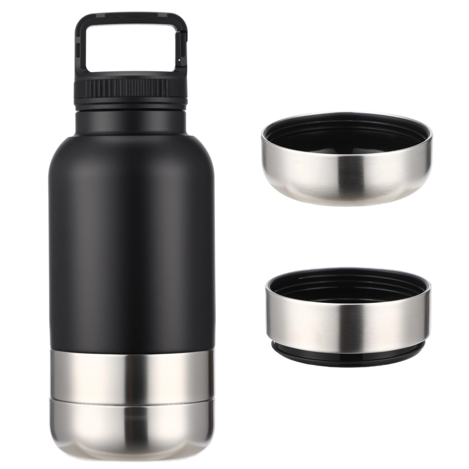 Borraccia termica per cani, 3 in 1, 1000 ml, in acciaio inox, con 2 ciotole staccabili, ciotola portatile per acqua e cibo, per passeggiate ed escursioni all'aperto