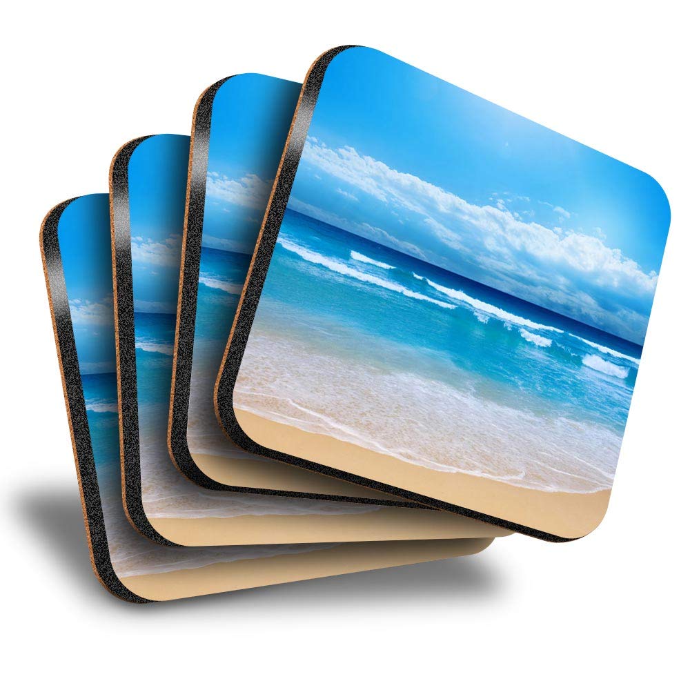 Destination Vinyl Ltd Great Coasters (Set of 4) Square - Beach Scene Seaside Drink Glossy Coasters/Tabletop Protection for Any Table Type #8962