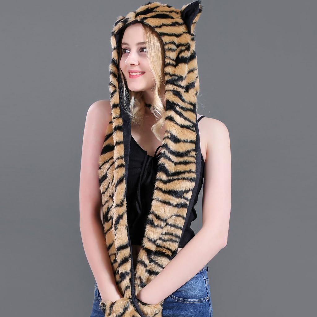 Cappello invernale con orecchie di animale in peluche caldo sciarpa guanti paraorecchie cappello per alpinismo