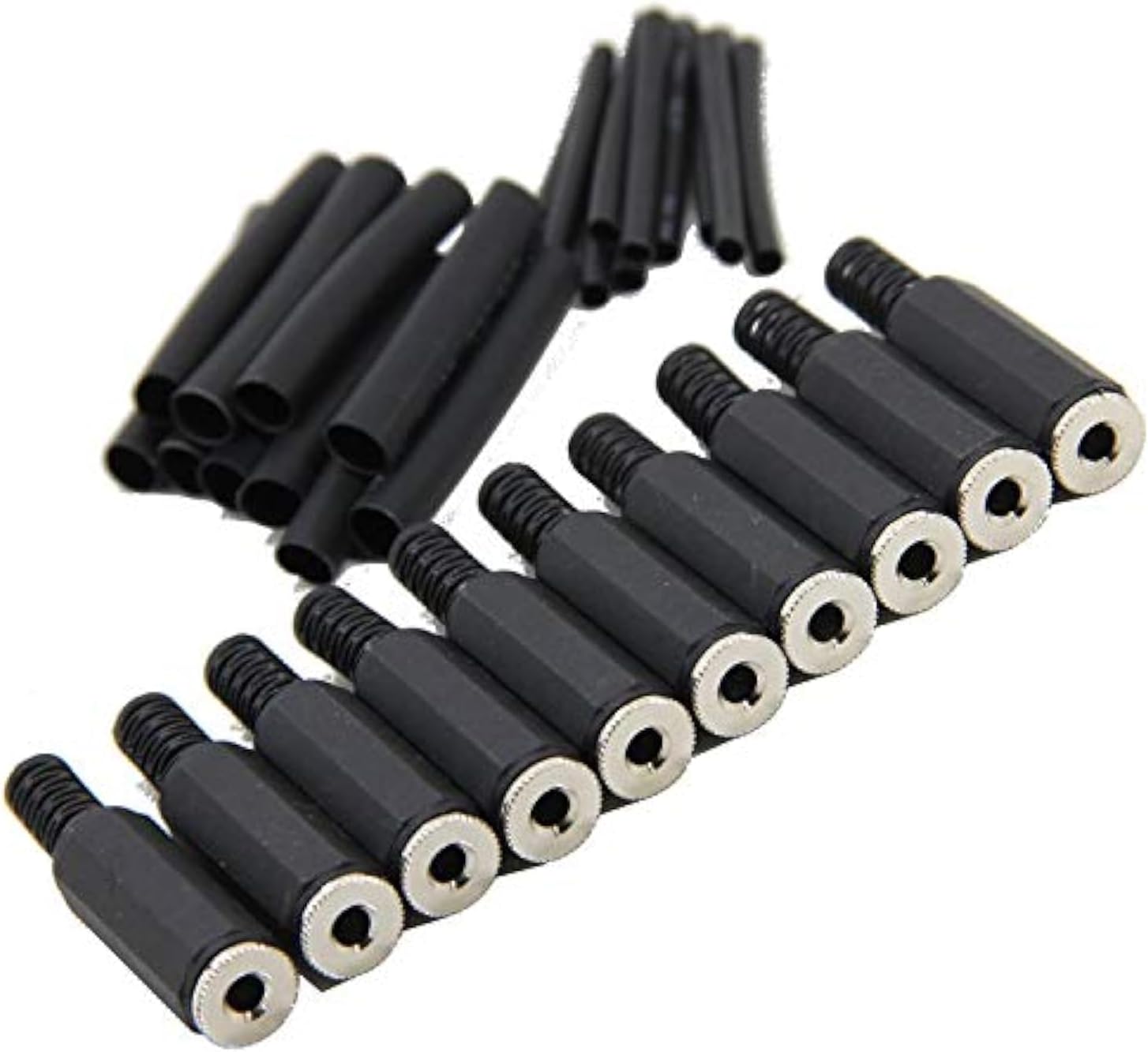 Ancable Replacement 10-Pack Stereo Female Jack 3 Pole TRS 1/8" 3.5mm Solder Type DIY Audio Cable Connector with Shrinkle Tube for Repair Headphone Earphone Headset