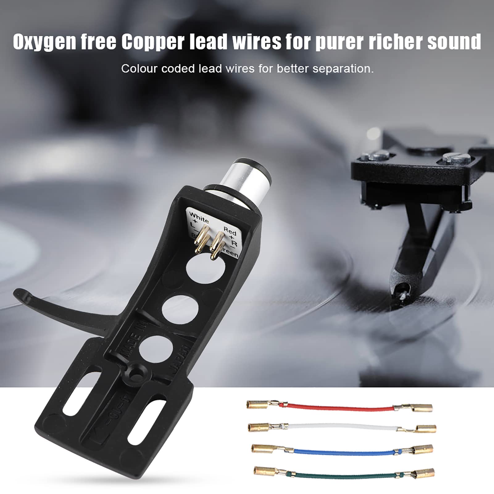 Porte-cellule Pour Lecteur Phonographe à Platine Vinyle, Kit De Tête De Cartouche Phono Haut De Gamme,4 Câbles Et 2 Paires De Vis,convient Aux Phonographes/micros Haut De Gamme(Bleu