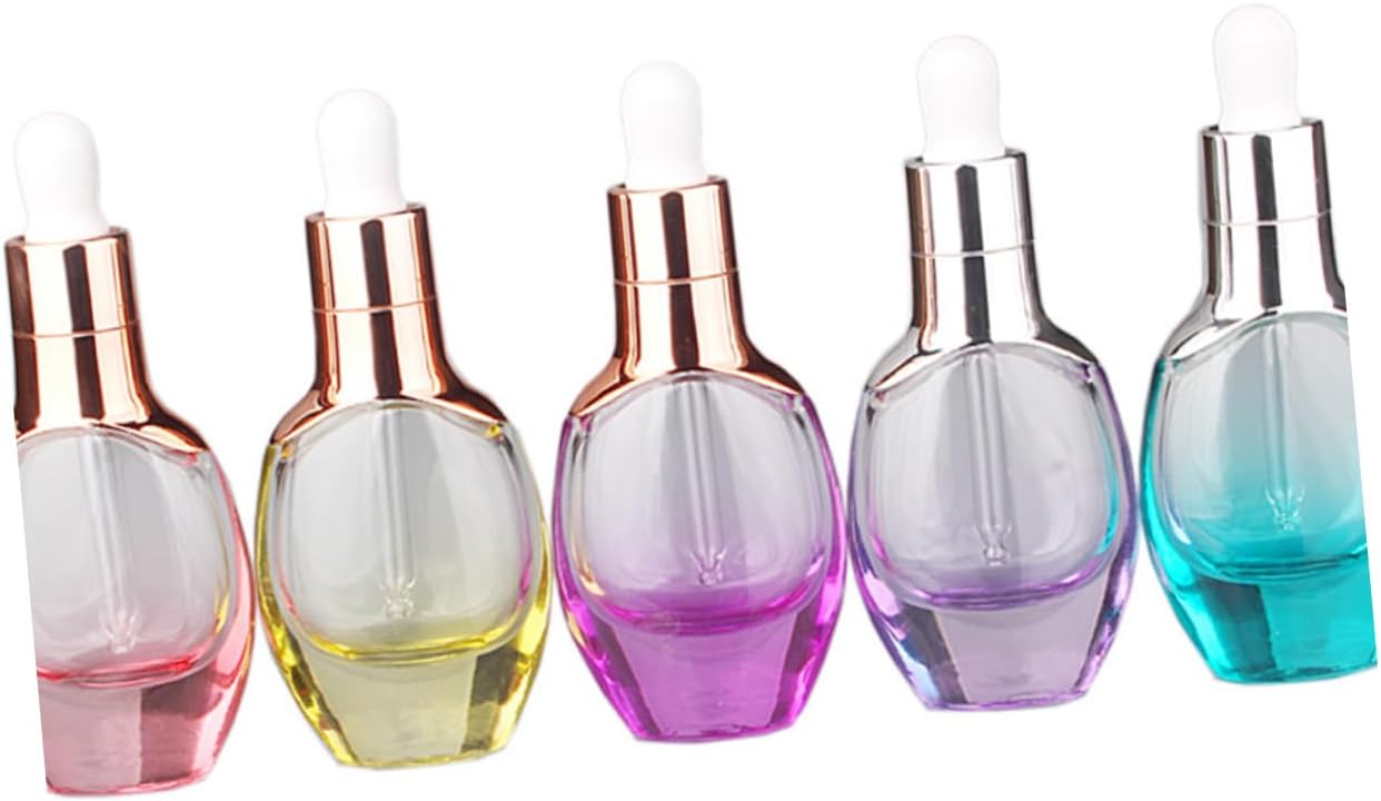 FOMIYES 5pcs Essential Oil Dropper Bottles Essence Containers with Heads for Travel for Oils and Liquids Orange Gold Dark Purple Light Purple Blue