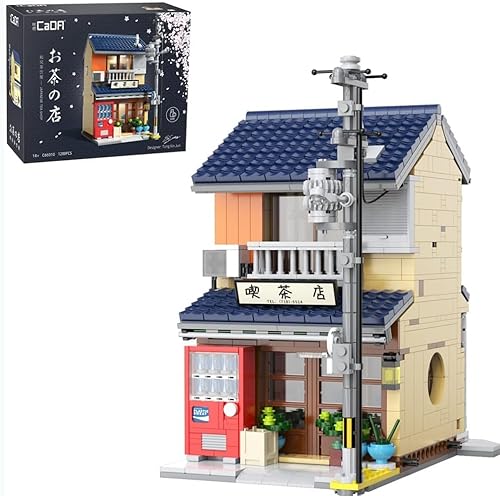 CADA Master C66010W - Juego de bloques de construcción de casa de té japonés ladrillos CADA MOC Street View House Kit con juego de iluminación