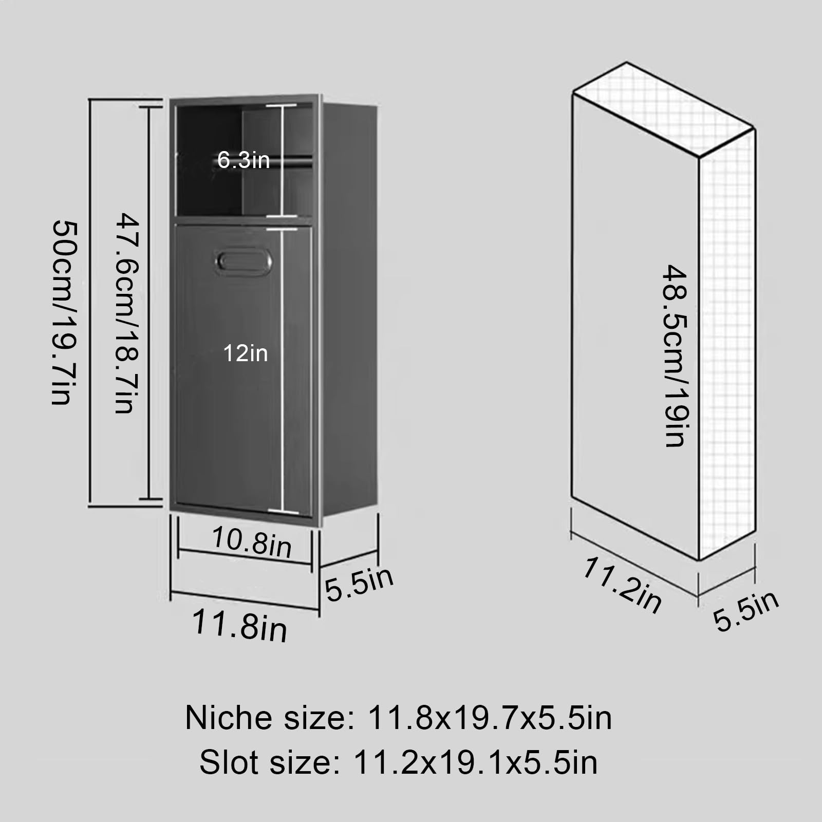 Nicho de Ducha de Acero Inoxidable 30x50x14 cm Blanco con Soporte para Papel Higiénico