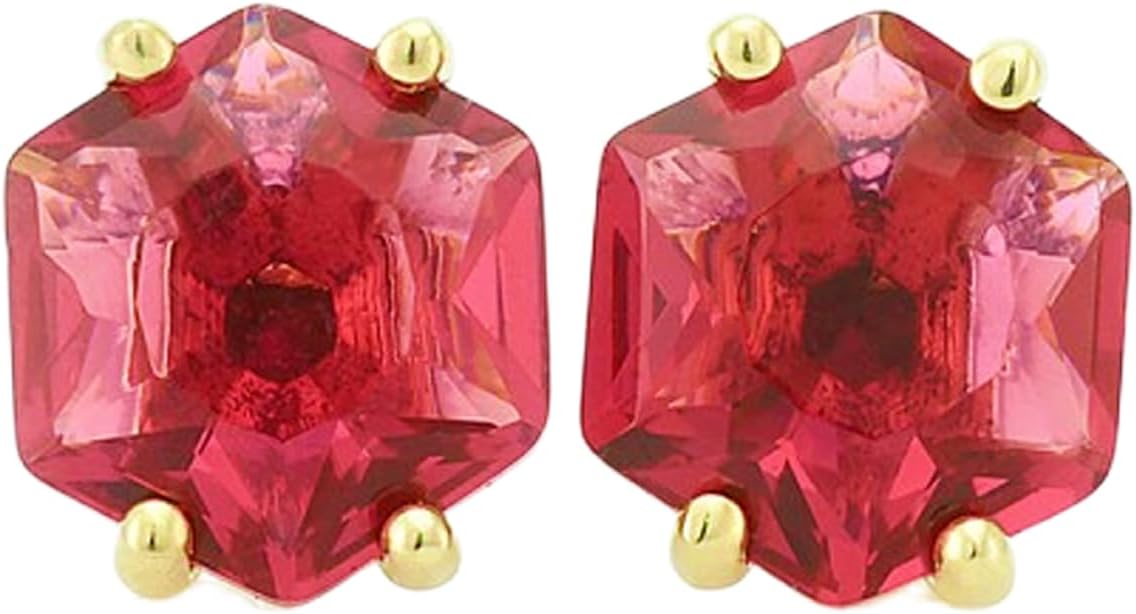 Natural Pink Tourmaline Earrings for Women|10x10mm Hexagon Faceted minimalist stud earring in Gold Plated 925 Sterling Silver for women, men anniversary, wedding|JA_GSTUD_1215