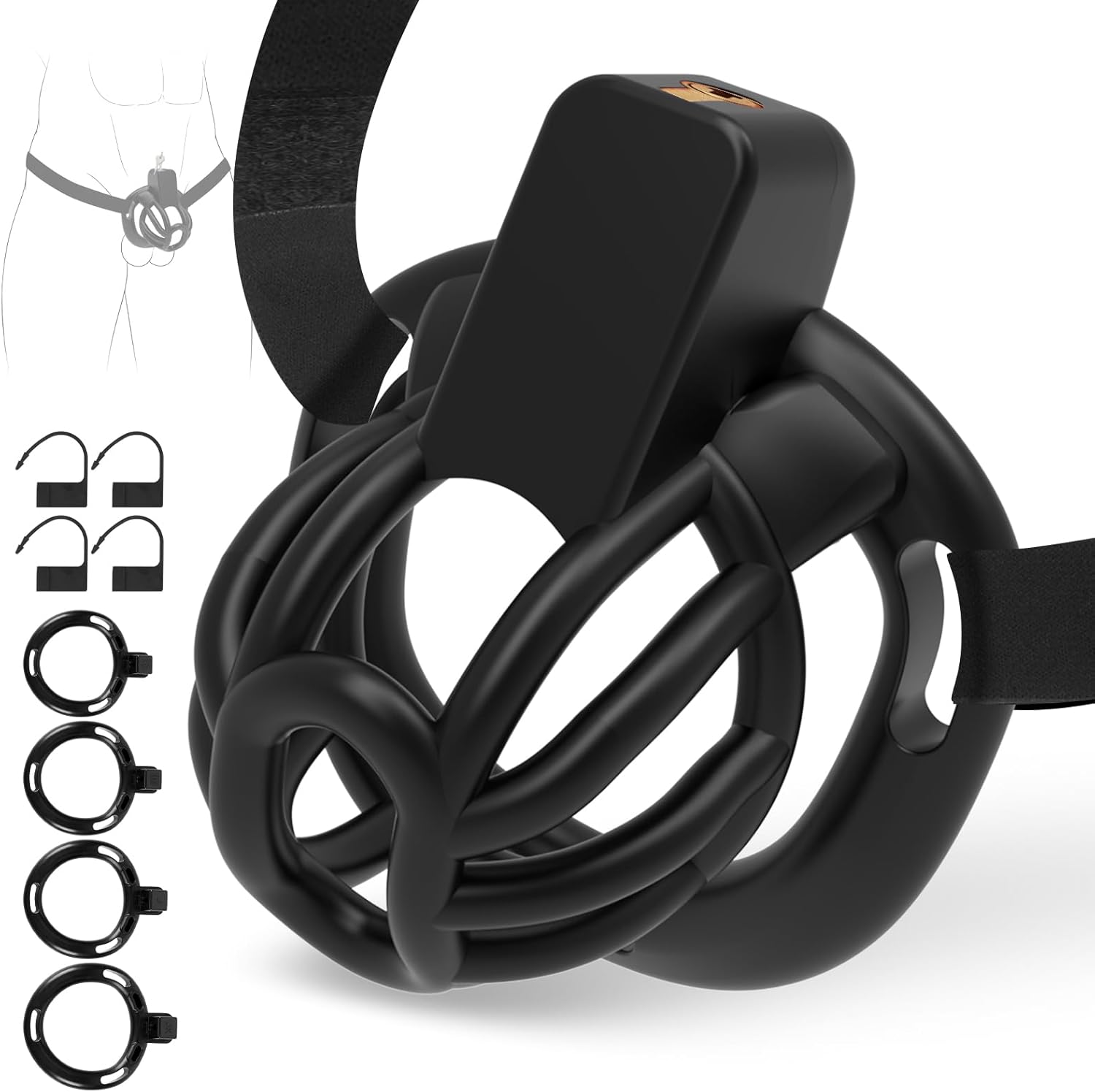 Male Chastity Belt Cock Cage - UTIMI Adjustable Plastic Chastity Strap Devices for Man 3D Printed Penis Exercise Bondage Cage Lightweight Adult BDSM Sex Toy with 4 Sizes Rings Invisible Lock and Key