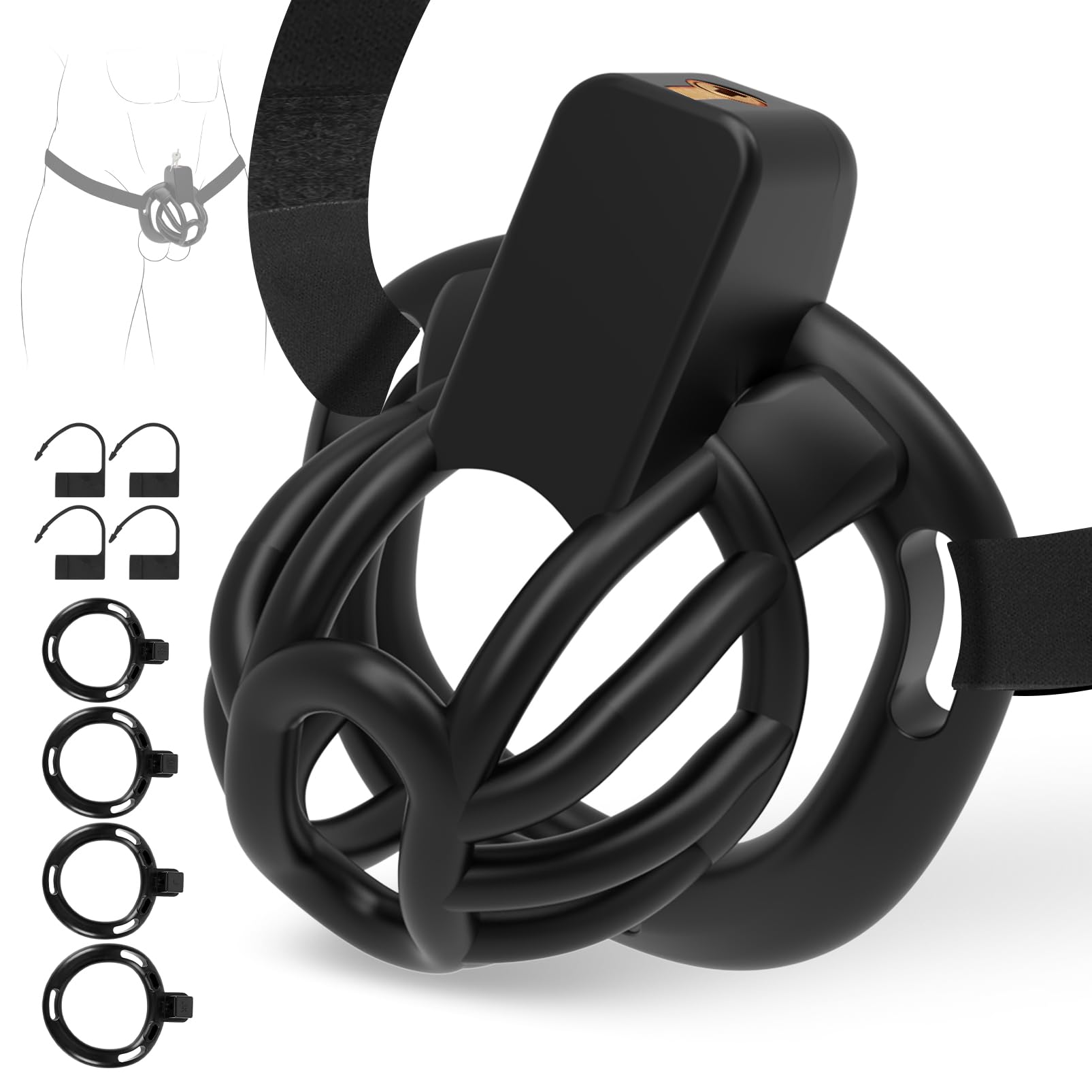 Male Chastity Belt Cock Cage - UTIMI Adjustable Plastic Chastity Strap Devices for Man 3D Printed Penis Exercise Bondage Cage Lightweight Adult BDSM Sex Toy with 4 Sizes Rings Invisible Lock and Key Black Extra Small